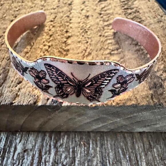 Boho Copper Diamond Cut Elegant Butterfly Cuff Bracelet ,Gift Box - Picture 4 of 7